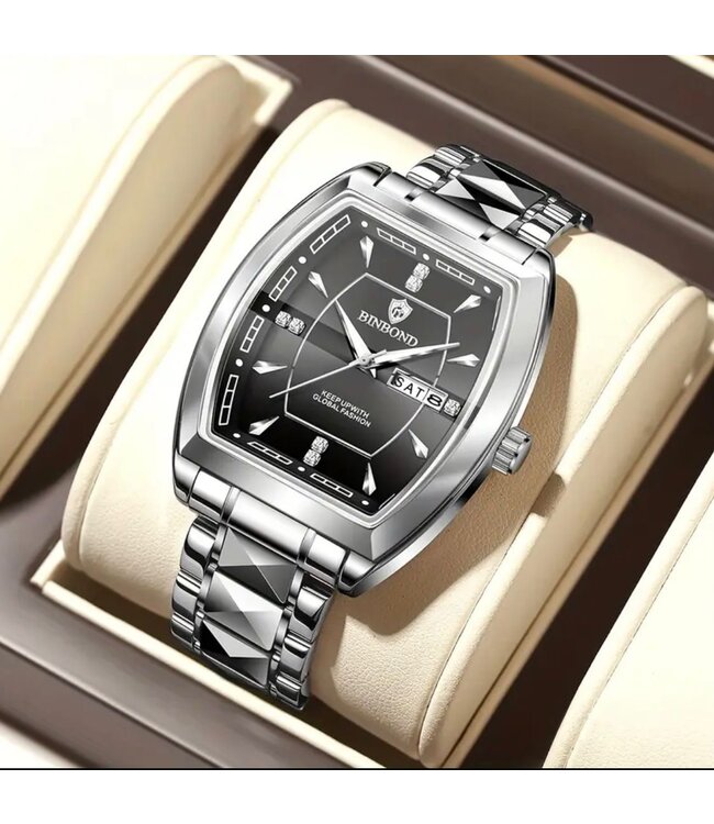 Poedagar Luxe Herenhorloge Zilver  Zwart