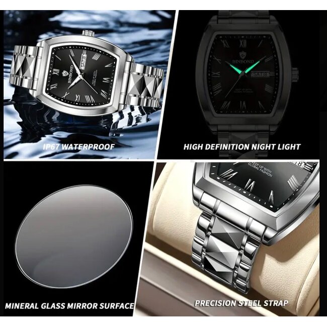 Poedagar Luxe Herenhorloge Zilver  Zwart