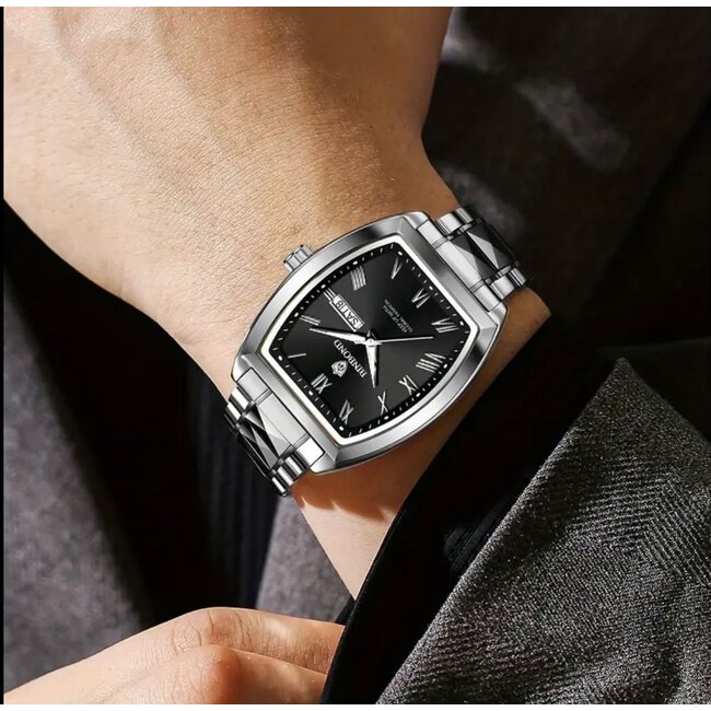 Poedagar Luxe Herenhorloge Zilver  Zwart