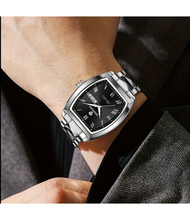 Poedagar Luxe Herenhorloge Zilver  Zwart