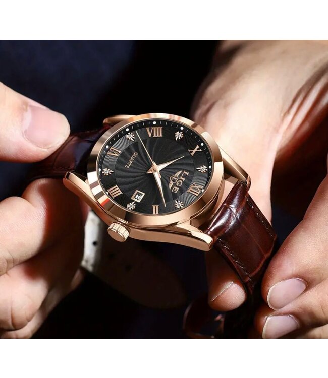 Lige Luxe Herenhorloge         Rosé  Zwart