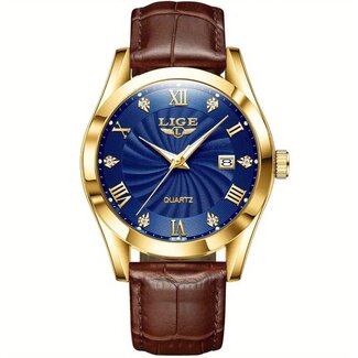 Lige Luxe Herenhorloge Goud (Blauw/Wit)