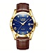Lige luxe Herenhorloge          Goud  Blauw  - Gratis Armband bij elke bestelling (twv €29,95)