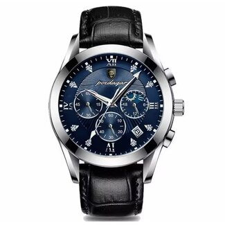 Poedagar Luxe Herenhorloge Zilver Blauw