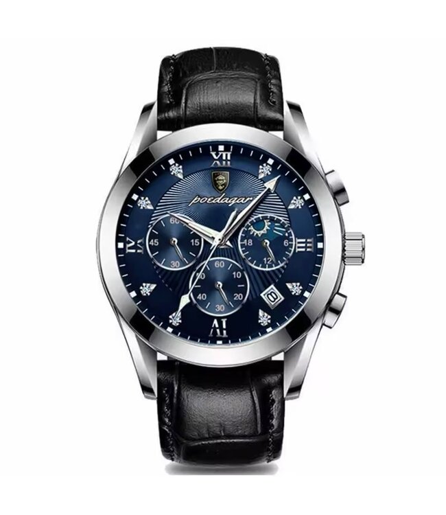 Poedagar Luxe Herenhorloge Zilver  Blauw