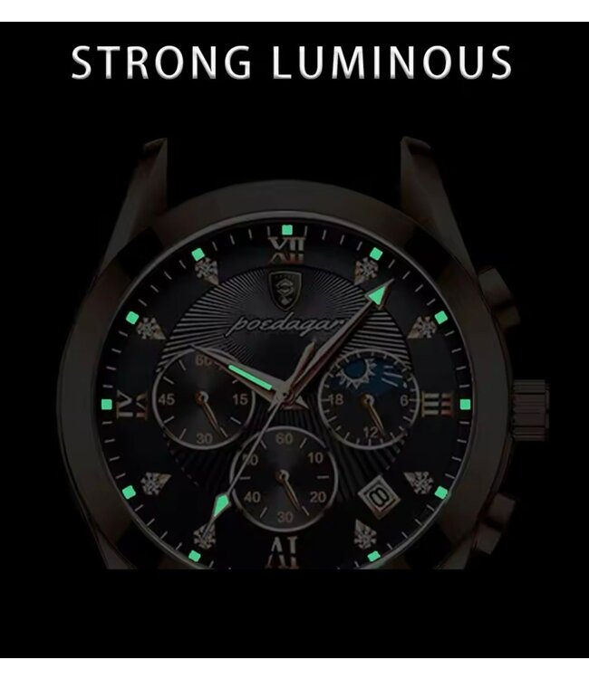 Poedagar Luxe Herenhorloge Zilver  Blauw