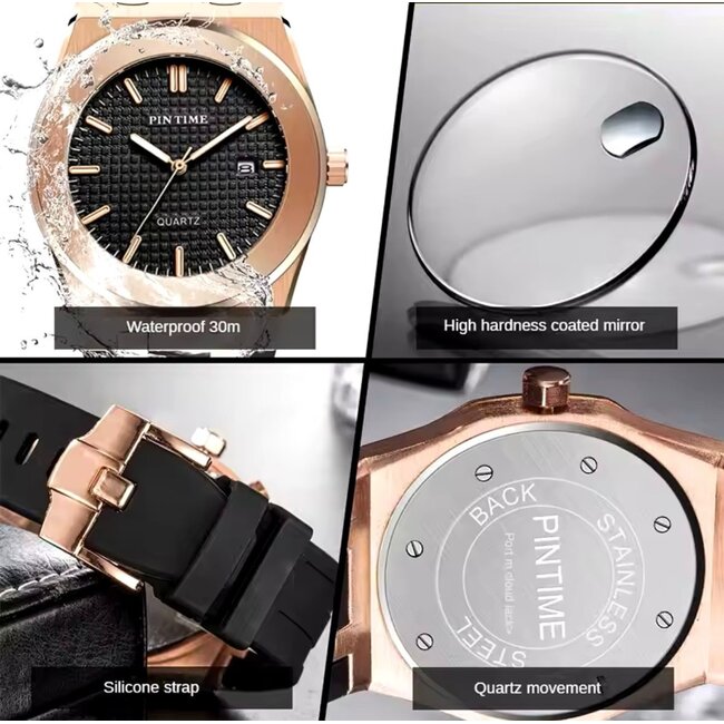 Pintime Helios – herenhorloge met rubber band en modern design