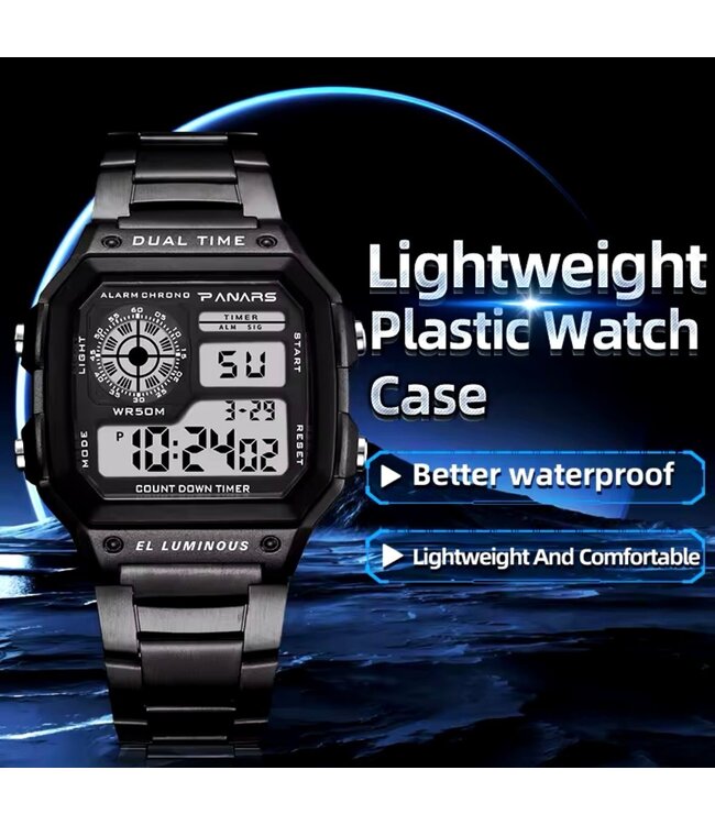 Panars Luxe  Herenhorloge Zwart  - Gratis Armband bij elke bestelling (twv €29,95)