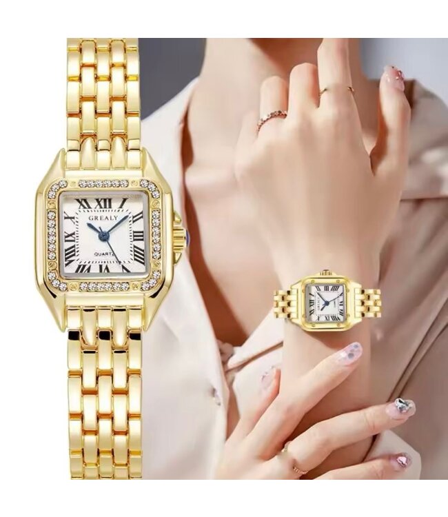 Grealy Dameshorloge met armband Goud met Daimonds