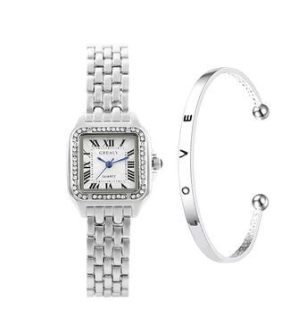 Grealy Dameshorloge met armband Zilver met Daimonds