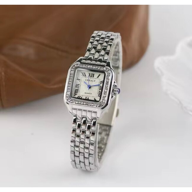 Grealy Dameshorloge met armband Zilver met Daimonds