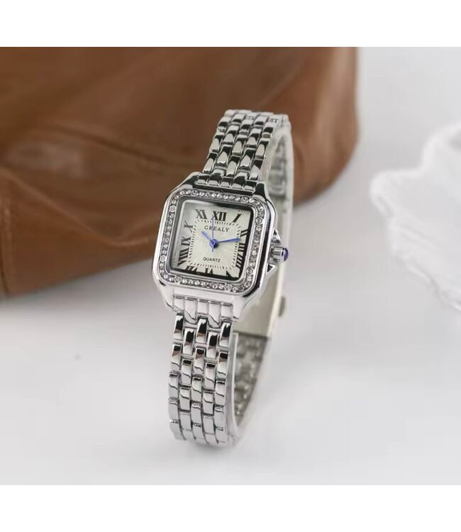 Grealy Dameshorloge met armband Zilver met Daimonds
