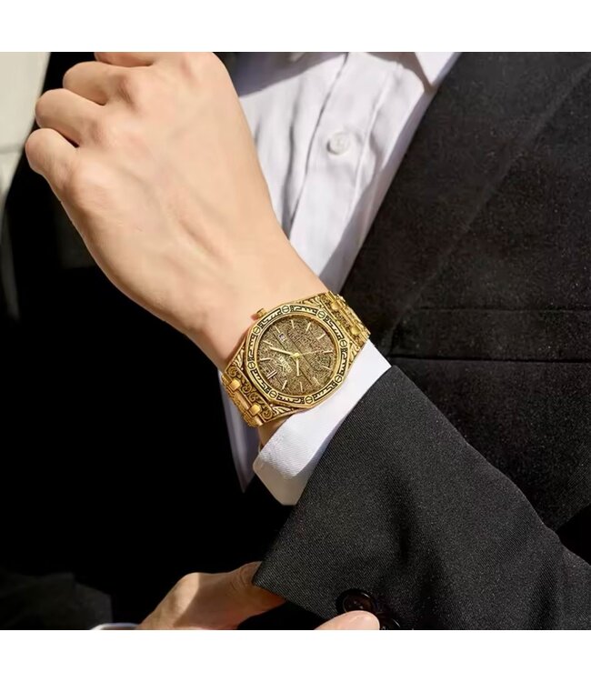 Mpariz Luxe Herenhorloge Goud - Gratis Armband bij elke bestelling (twv €29,95)