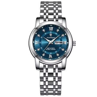 Poedagar Luxe HerenHorloge Zilver Blauw & Groen