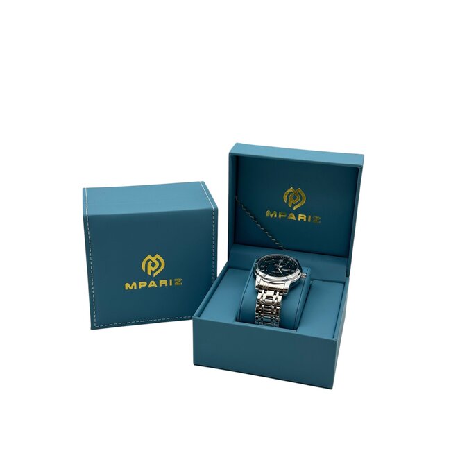 Poedagar Luxe HerenHorloge Zilver  Blauw & Groen