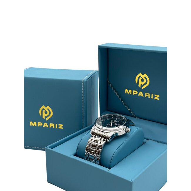 Poedagar Luxe HerenHorloge Zilver  Blauw & Groen