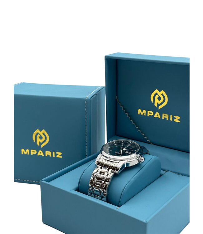 Poedagar Luxe HerenHorloge Zilver  Blauw & Groen