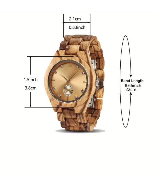 Houten Horloge Luxe Heren en Dameshorloge    Diamonds