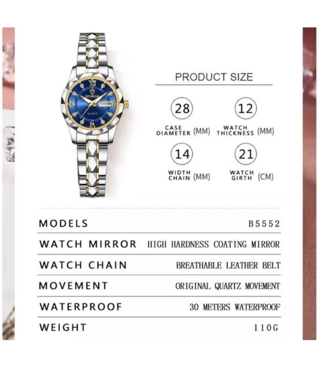 binbond Luxe Dameshorloge Zilver  Blauw