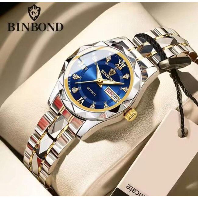 binbond Luxe Dameshorloge Zilver  Blauw