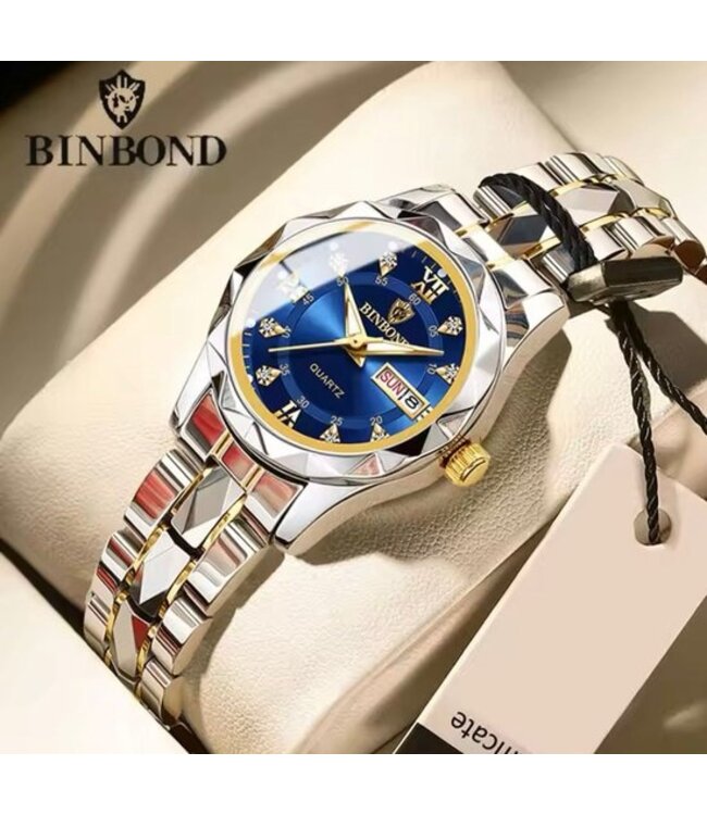 binbond Luxe Dameshorloge Zilver  Blauw