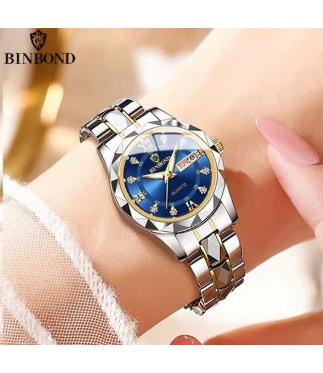 binbond Luxe Dameshorloge Zilver  Blauw