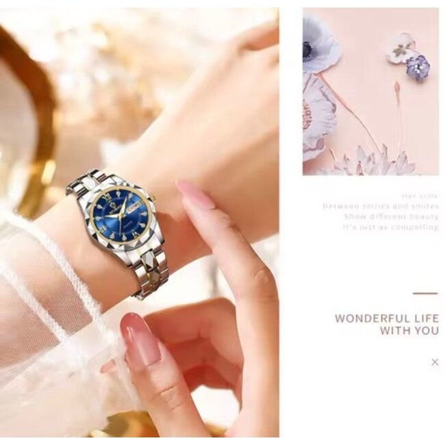 binbond Luxe Dameshorloge Zilver  Blauw