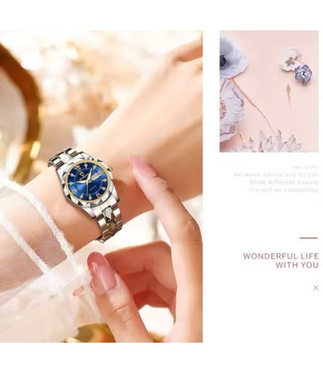 binbond Luxe Dameshorloge Zilver  Blauw
