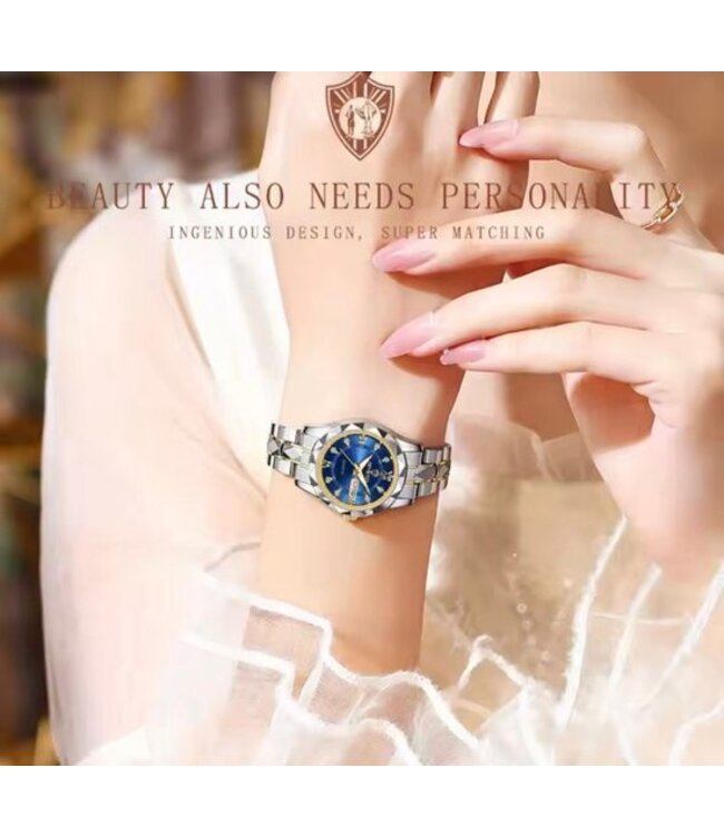 binbond Luxe Dameshorloge Zilver  Blauw