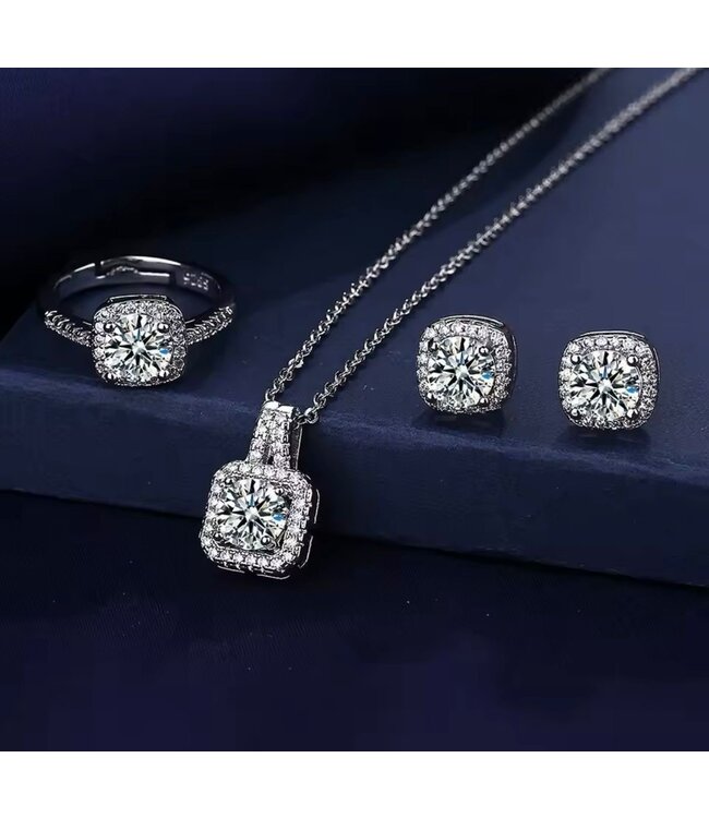Mpariz 3-Delige Set - Ketting - Oorbellen - Ring met Diamonds
