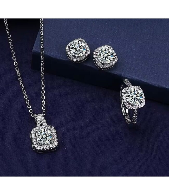 Mpariz 3-Delige Set - Ketting - Oorbellen - Ring met Diamonds