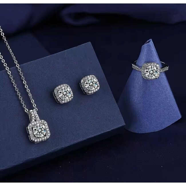 Mpariz 3-Delige Set - Ketting - Oorbellen - Ring met Diamonds