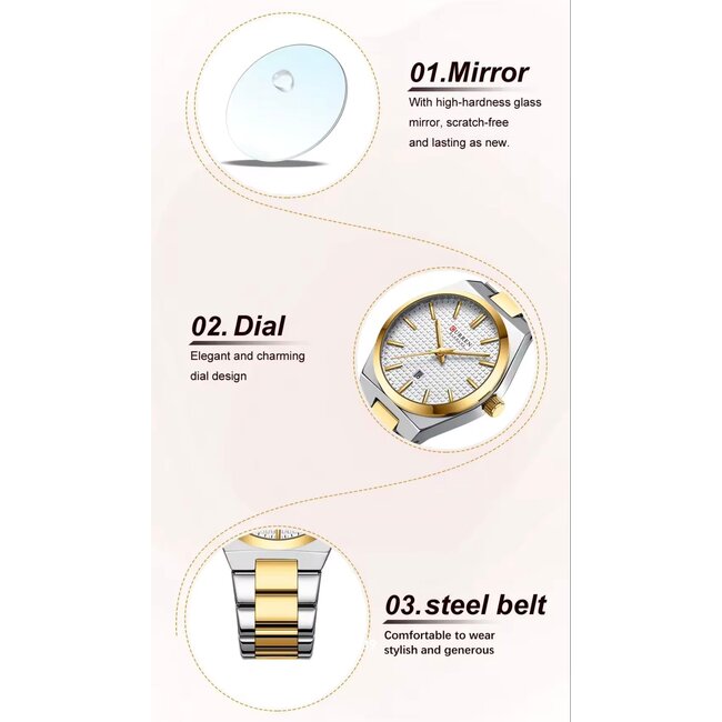 Curren Luxe Dameshorloge  Goud  Wit