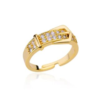 Mpariz luxe Dames Ring - Goud Kleur met Zirkonia- 17 mm - RVS - Riem Ring