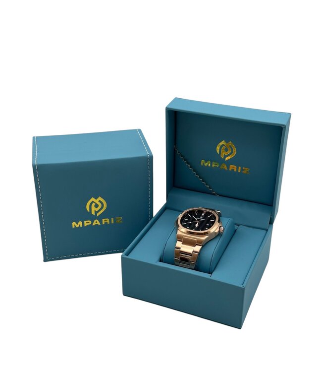 Poedagar Luxe Herenhorloge Rosé  Zwart - Gratis Armband bij elke bestelling (twv €29,95)