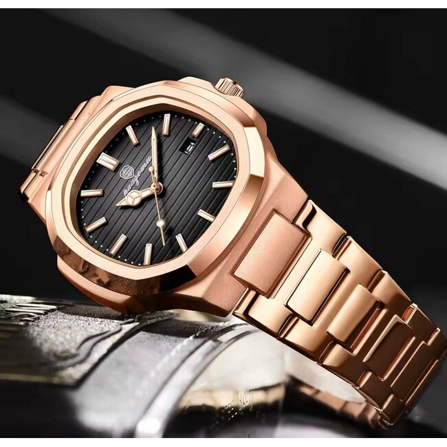 Poedagar Luxe Herenhorloge Rosé  Zwart
