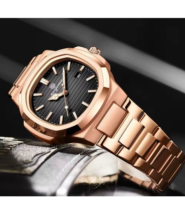 Poedagar Luxe Herenhorloge Rosé  Zwart