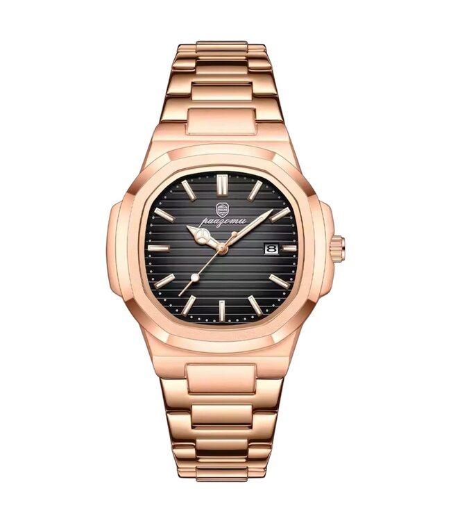 Poedagar Luxe Herenhorloge Rosé  Zwart - Gratis Armband bij elke bestelling (twv €29,95)