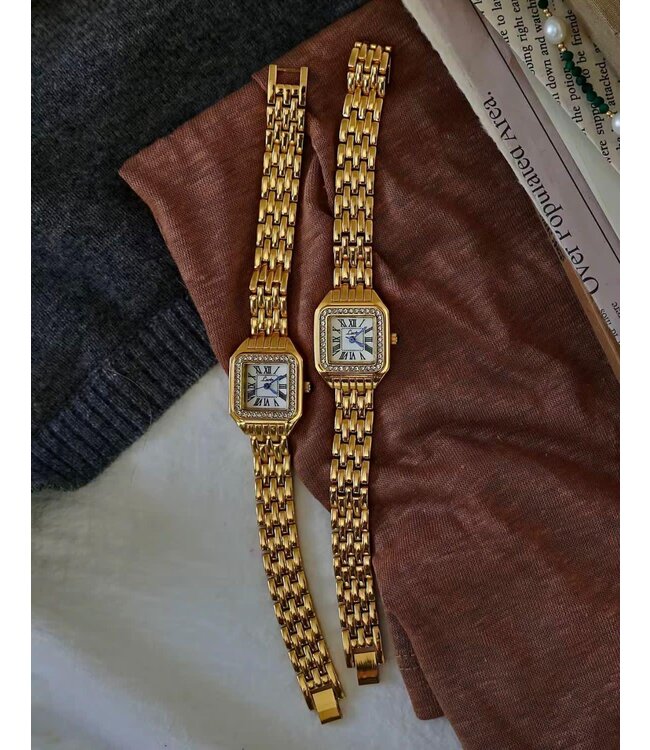 Mpariz Dameshorlogen Goud en Wit met Diamonds - Gratis Armband bij elke bestelling (twv €29,95)