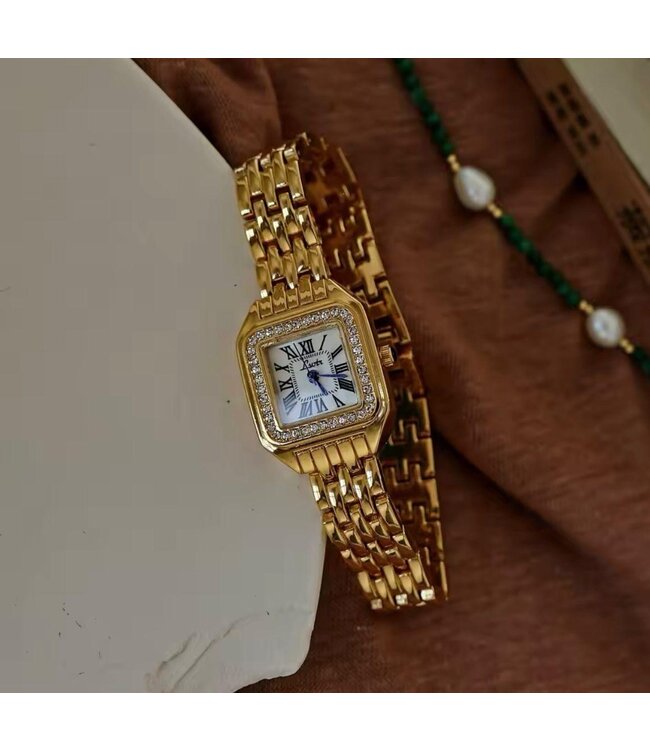 Mpariz Dameshorlogen Goud en Wit met Diamonds - Gratis Armband bij elke bestelling (twv €29,95)