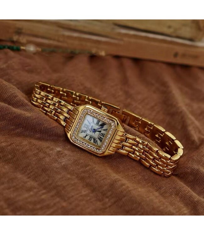 Mpariz Dameshorlogen Goud en Wit met Diamonds - Gratis Armband bij elke bestelling (twv €29,95)