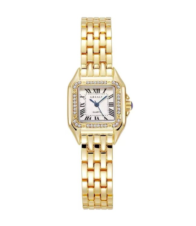 Mpariz Dameshorlogen Goud en Wit met Diamonds - Gratis Armband bij elke bestelling (twv €29,95)