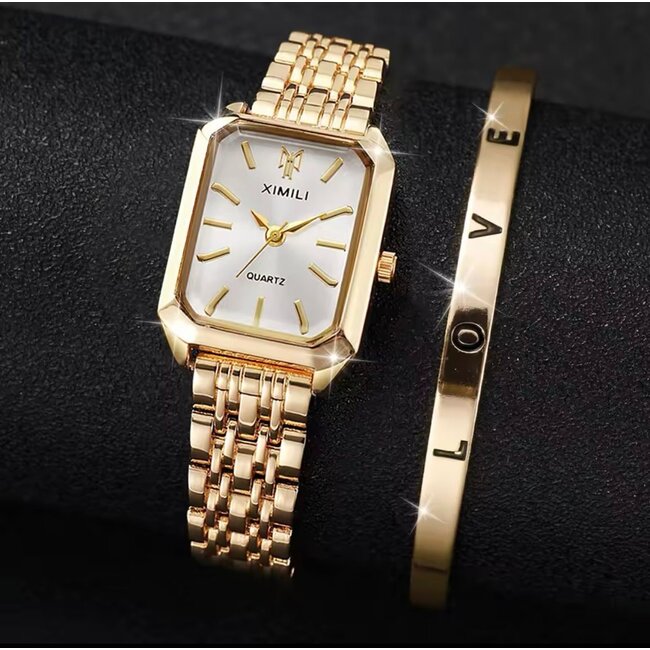 Ximili Clarisse – dameshorloge met stalen band en klassiek design - Incl. armband