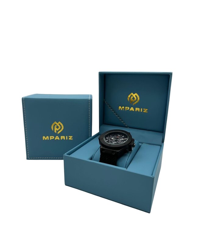 Mpariz  Luxe Herenhorloge  Siliconen Polsband Zwart