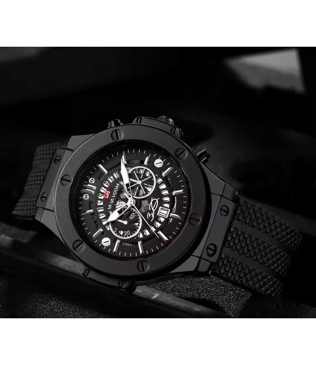 Mpariz  Luxe Herenhorloge  Siliconen Polsband Zwart