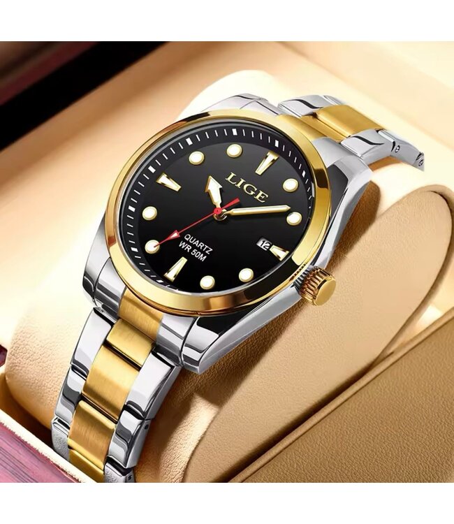 Lige  Luxe Herenhorloges Zilver Goud - Gratis Armband bij elke bestelling (twv €29,95)