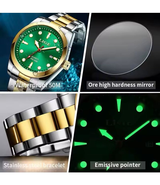 Lige  Luxe Herenhorloges Zilver Goud