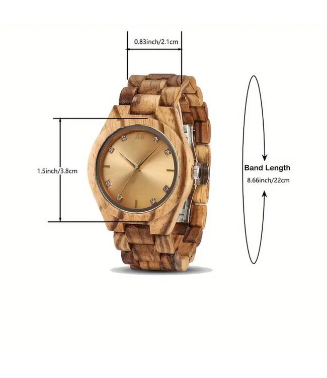 Houten Horloge Luxe Houten Heren en Dameshorloge  Diamonds