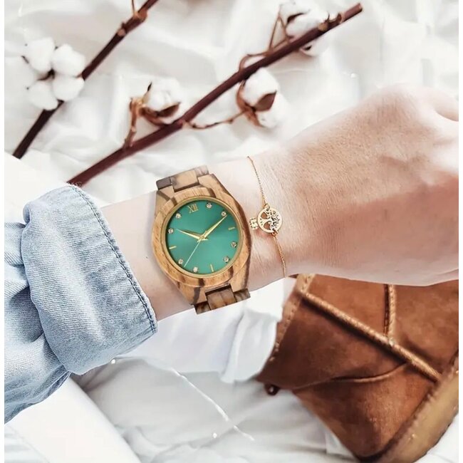 Houten Horloge Luxe Houten Heren en Dameshorloge  Diamonds