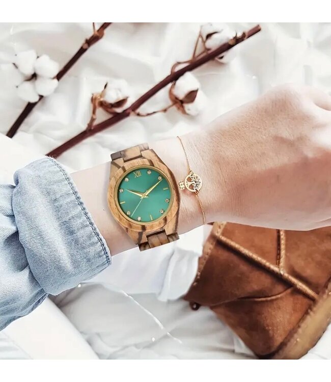 Houten Horloge Luxe Houten Heren en Dameshorloge  Diamonds